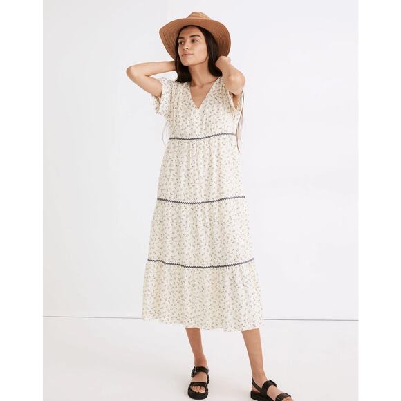Madewell Rickrack Tiered Midi Dress - Picture 1 of 6